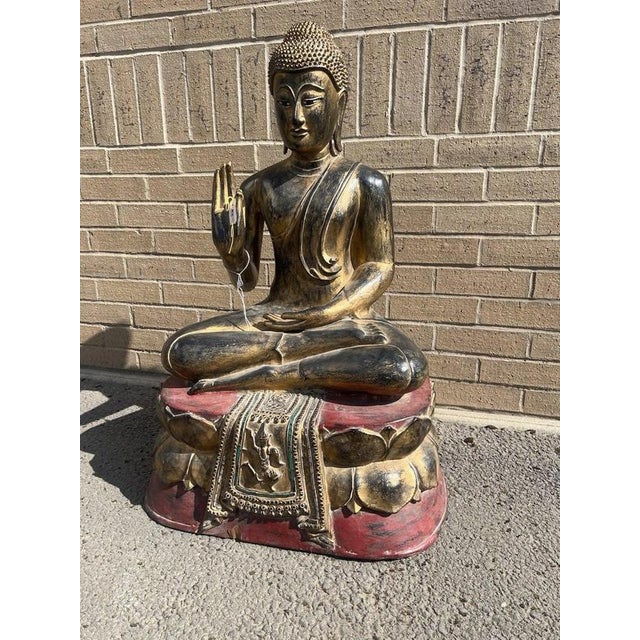 Thai Hand-Carved Giltwood Seated Buddha Statue For Sale - Image 9 of 16