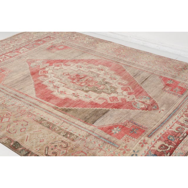 Textile Authentic Faded Vintage Turkish Rug,Unique Anatolian Design For Sale - Image 7 of 10