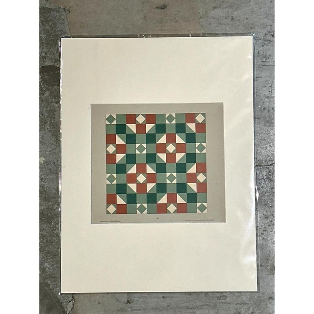 Paper Vintage Geometric Tile Pattern Serigraph For Sale - Image 7 of 12