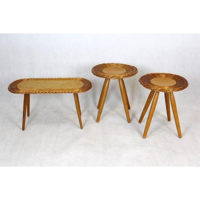 Mid-Century Modern Mid-Century Rattan Stools attributed to Jan Kalous for Úluv, Czechoslovakia, 1960s, Set of 3 For Sale - Image 3 of 16