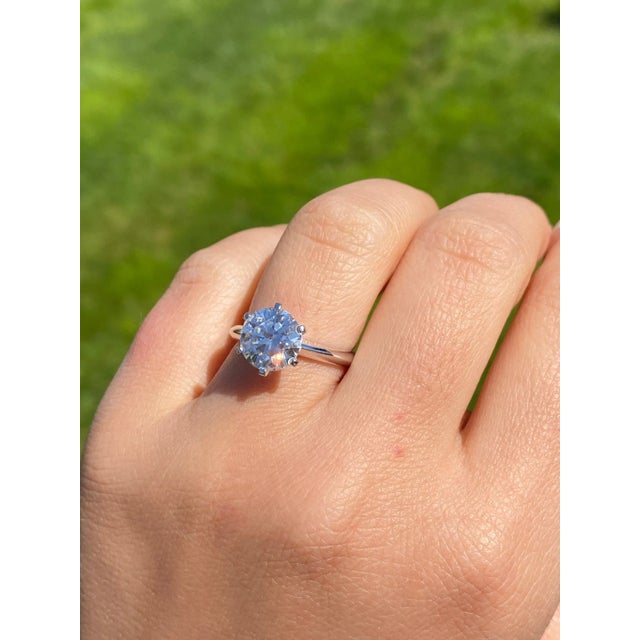 The Tikal: 14K White Gold Solitaire 3CTW Moissanite Engagement Ring For Sale - Image 10 of 10