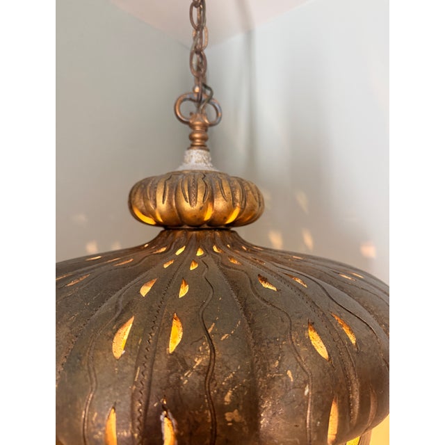 Campaign Mid 20th Century 4 Light Large Pendant Lamp With Pull Chain For Sale - Image 3 of 11