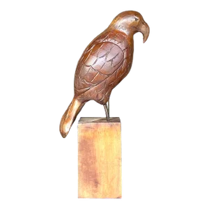 Vintage Boho Carved Wood Eagle Sculpture
