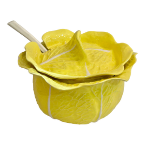 Mid 20th Century Italian Large Yellow Majolica Cabbage Ware Tureen With Lid and Ladle