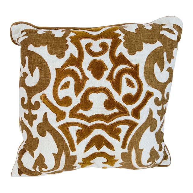 Custom Baroque Moorish Silk Velvet Appliqué Throw Pillow, India, 1980 For Sale