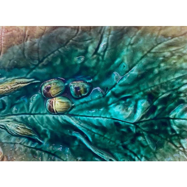 Majolica Majolica Leaf Dish With Acorns For Sale - Image 4 of 9