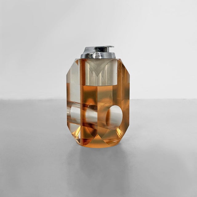 Italian Acrylic glass and Chrome-Plated Steel Table Lighter, 1970s For Sale - Image 13 of 13