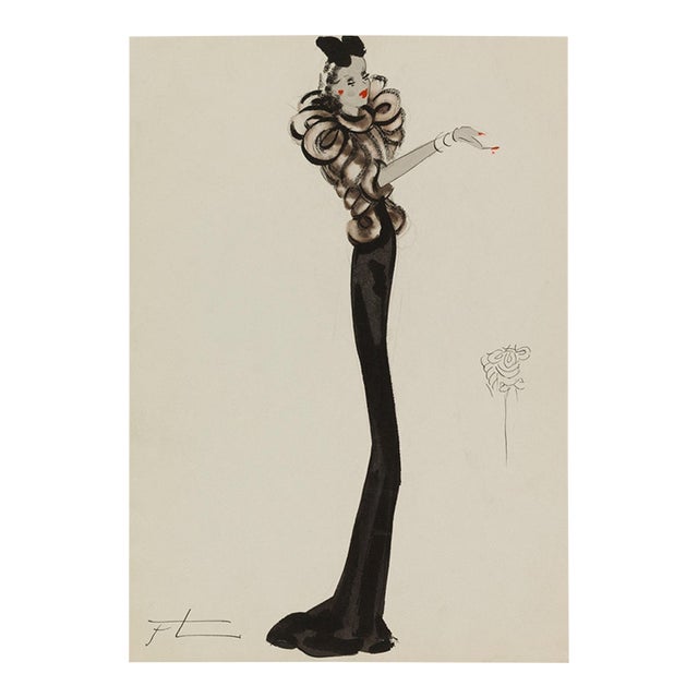 Vintage French Fashion Art Print – Art Deco Woman in Brown, 24" X 32" For Sale