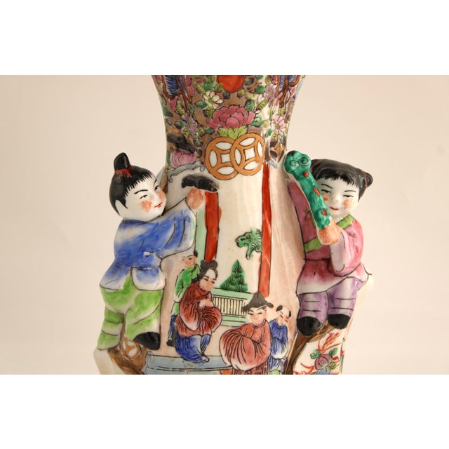 Asian Antique Vintage Famille Rose Porcelain Fertility Vase, Chinese, 11.5" For Sale - Image 3 of 9