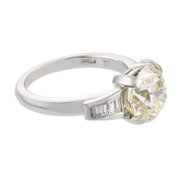 Mid Century Gia 3.05 Carat Old European Cut Diamond Platinum Engagement Ring, Size 5.75 For Sale - Image 4 of 6