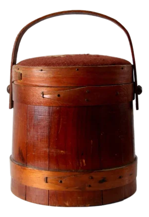 Antique Firkin Sugar Bucket With Needlepoint Lid