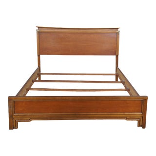 1960s Kent Coffee Mid Century Modern Lotus Chinoiserie Campaign Cherry Full Size Bed For Sale