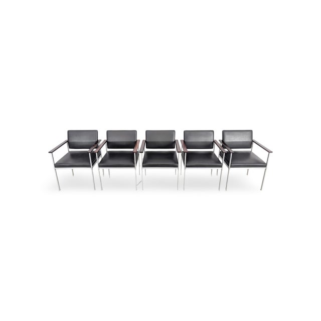 We are offering one of two beautiful sets of five mid-century armchairs from the renowned German manufacturer Lübke,...