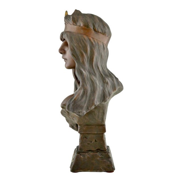 Emmanuel Villanis, Art Nouveau Diane Bust, 1900, Metal For Sale - Image 6 of 10