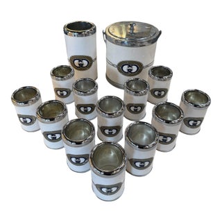 Vintage Gucci Ice Bucket and Glass Set With Logo, Italy 1970 - 14 pcs For Sale