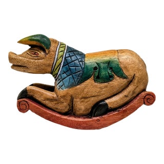 Late 20th Century Hand-Carved Thai Folk Art Rocking Pig Sculpture For Sale