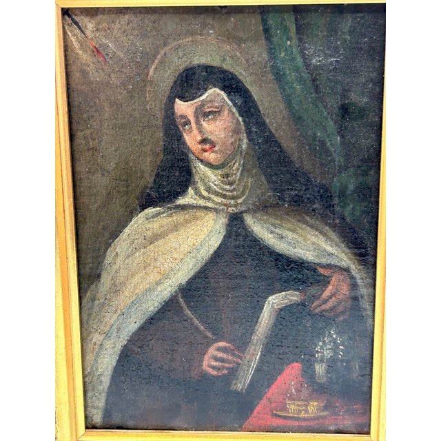 Late 19th-Century Spanish Colonial School Painting Portrait of Saint Teresa of Ávila For Sale - Image 9 of 18