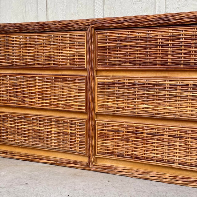 1970s Coastal Wicker Waterfall Double Dresser For Sale In Tampa - Image 6 of 11