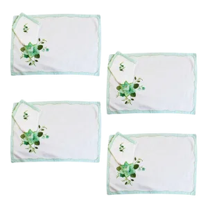 Mid Century Green Floral Fabric Placemats and Napkins, Set of 4