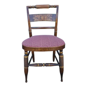 Late 20th Century Hitchcock Partial Gilt and Decorated Upholstered Seat Side Chair
