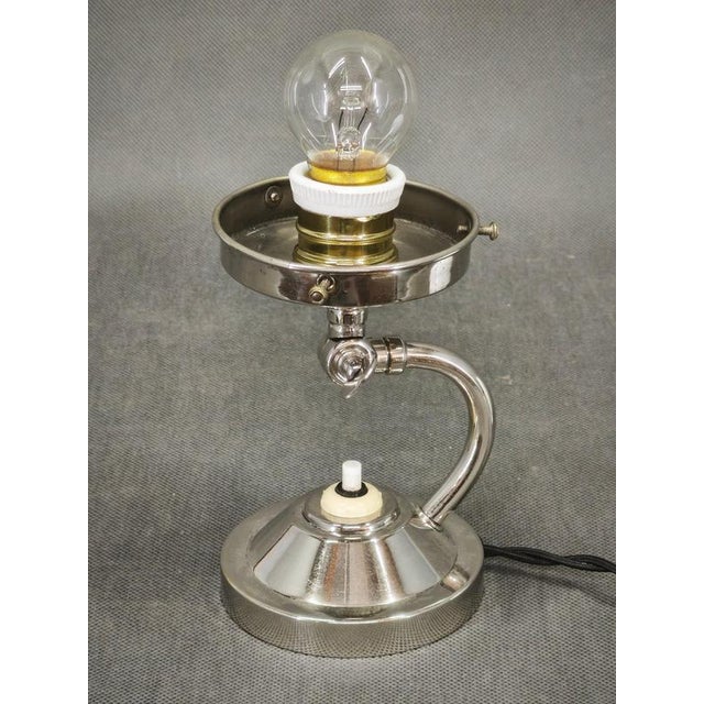 Bauhaus Nickel and Opaline Glass Table Lamp, Former Czechoslovakia, 1930s For Sale - Image 4 of 11