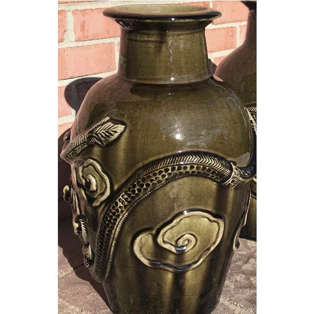 Ceramic Large Asian Mid-Century Dragon Vases - a Pair For Sale - Image 7 of 9