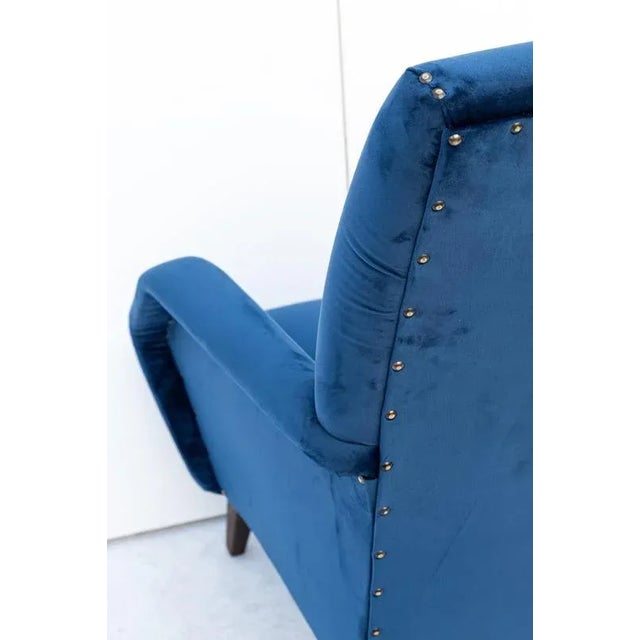Blue Vintage Velvet Armchair, 1950s For Sale - Image 8 of 11