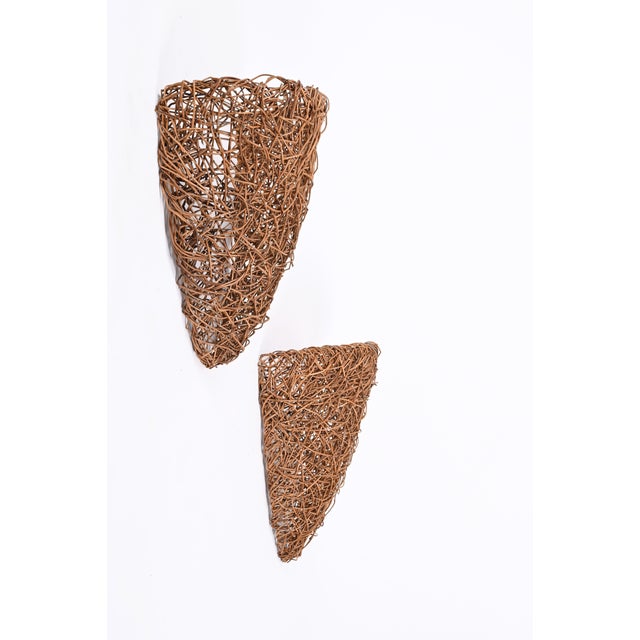 Wood Mid-Century Italian Rattan Nesting Wall Lamps, 1970s, Set of 2 For Sale - Image 7 of 18