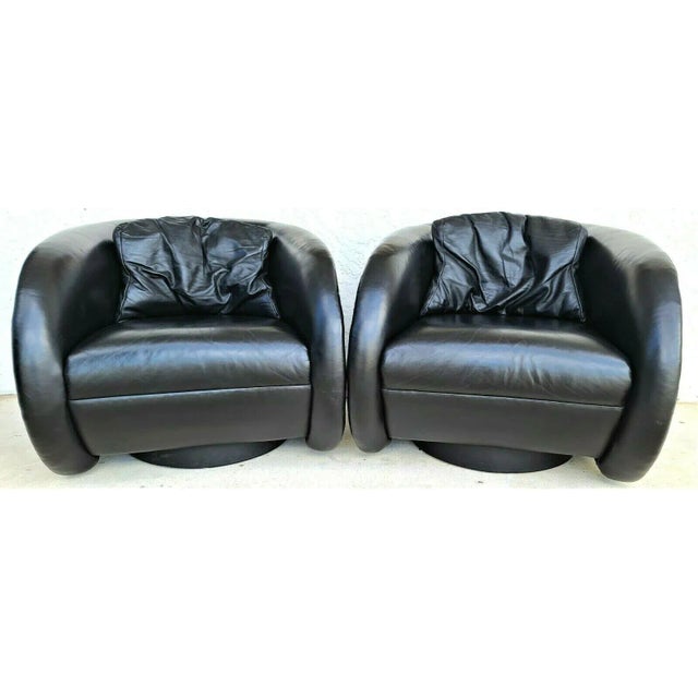 MCM Black Leather Swivel Barrel Lounge Chairs by Preview a Pair