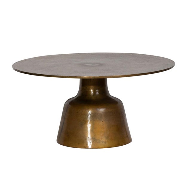 Forma Brass Pedestal Modern Industrial Coffee Table For Sale In Los Angeles - Image 6 of 10