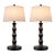 Late 20th Century Mid-Century Style Turned Wood Table Lamps in Matte Black With Linen Shades - a Pair For Sale