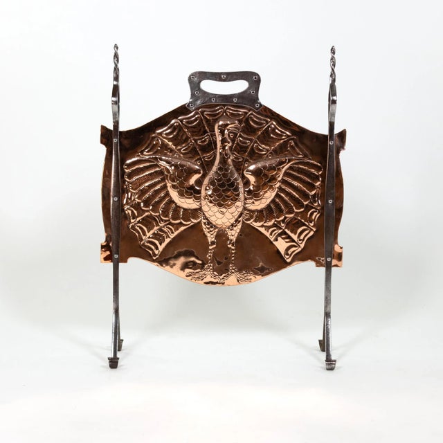 Traditional Arts & Crafts Copper and Iron Firescreen Depicting a Peacock English, Circa 1880 For Sale - Image 3 of 5