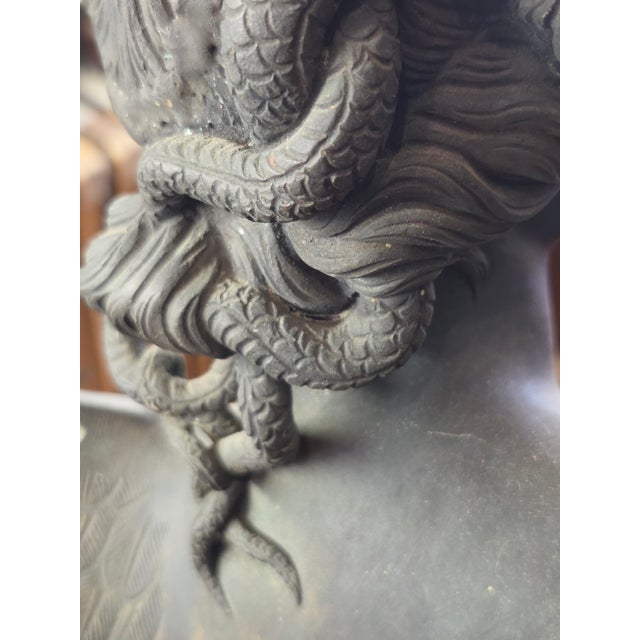 Figurative Antique 1900s Large Victory Bronze Statue on Marble Base Snakes Symbol Triumph Over Evil For Sale - Image 3 of 15