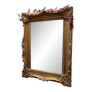 Antique Style Gold Rectangular Decorative Accent Mirror With Embossed Frame For Sale