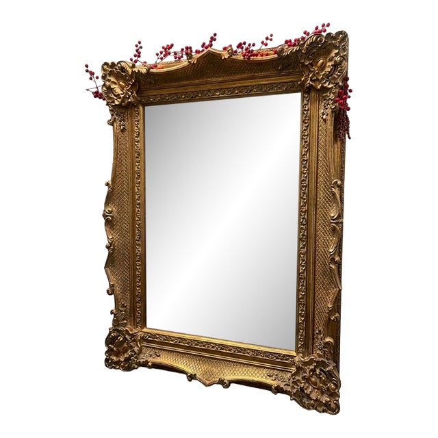 Antique Style Gold Rectangular Decorative Accent Mirror With Embossed Frame For Sale