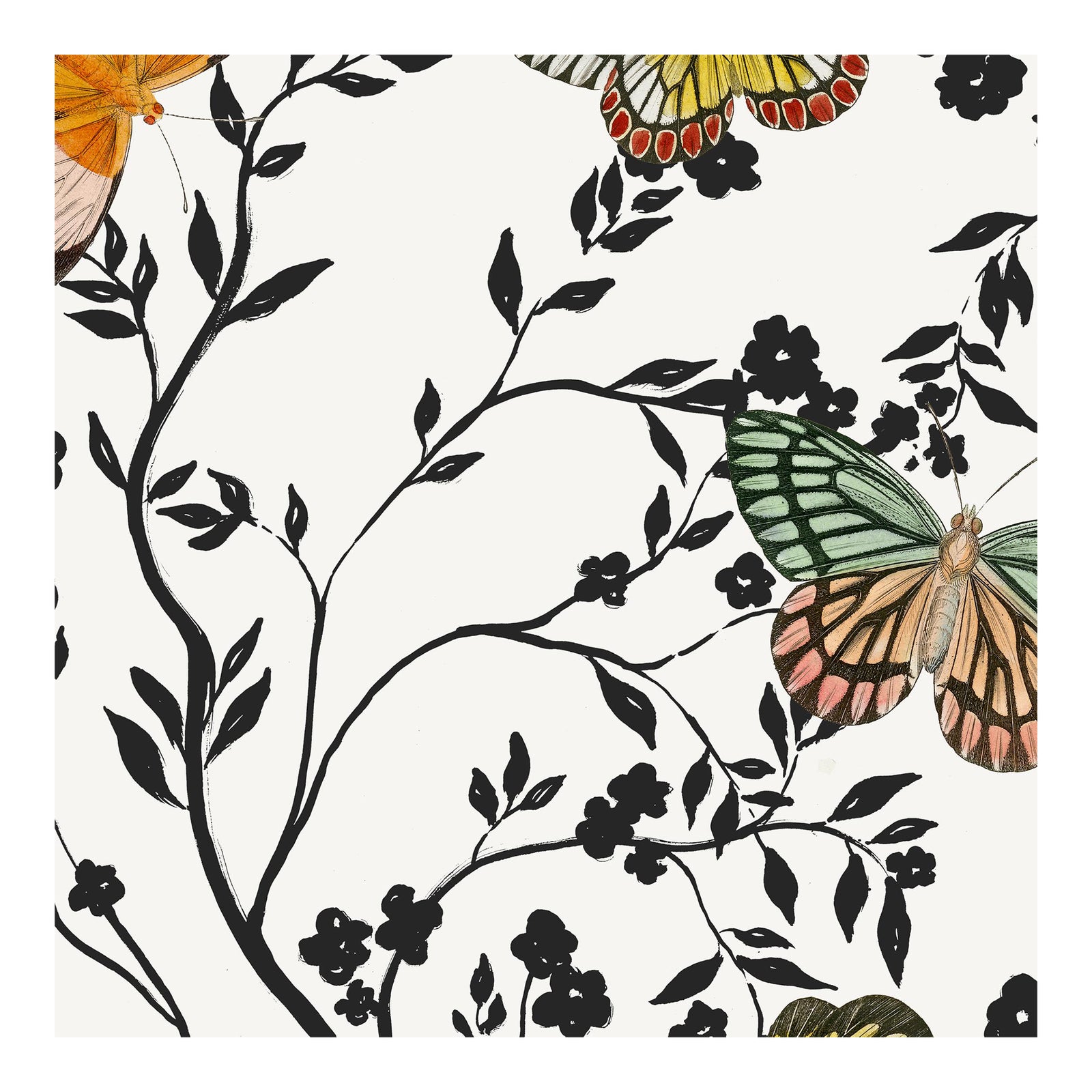 Soicher Marin Blooming Butterflies Wallpaper in Cream - 3 Panels | Chairish