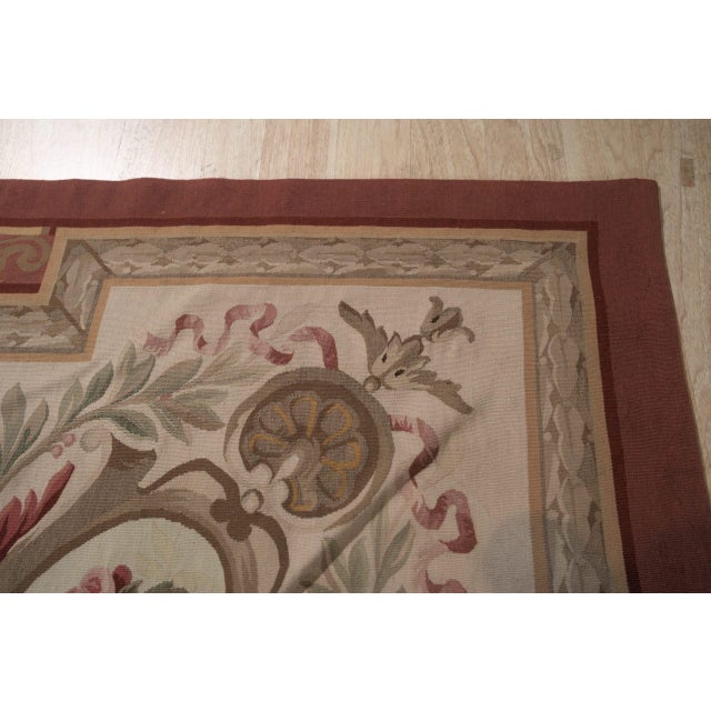 12x16 Vintage Aubusson Flat Weave Wool Rug, Louis Philippe Rose Wreath For Sale - Image 9 of 12