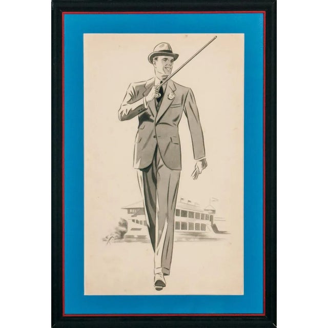 "Dapper Gent Strolling at Racetrack" Illustration For Sale