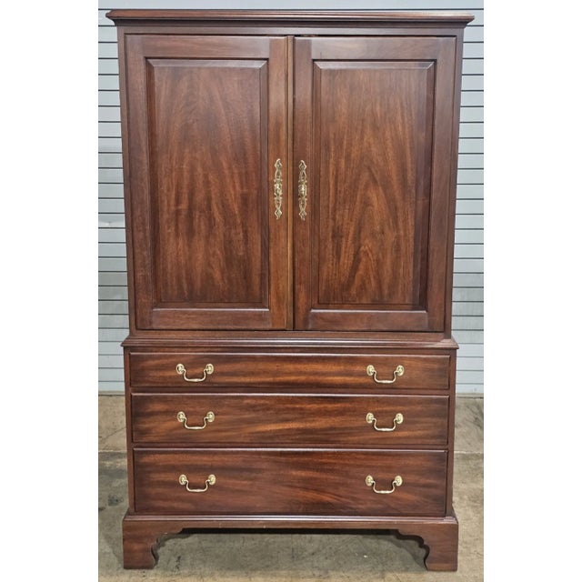 Store Item: HENKEL HARRIS Solid Mahogany Chifforobe Armoire High Chest Description: Solid One Piece Mahogany Chifforode...