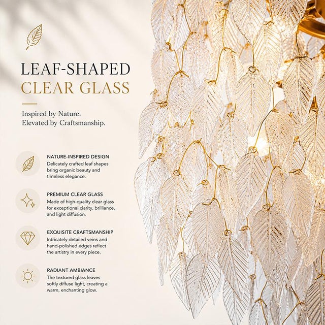 Contemporary Aloadecor 11-Light 22'' Modern Branch Chandelier With Glass Leaves in Painted Brass for Dining Room and Entryway For Sale - Image 3 of 12