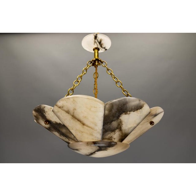 French Art Deco Alabaster and Brass Pendant Light with Segmented Shade, 1920s For Sale - Image 13 of 18