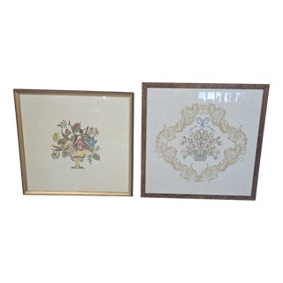 Shabby Chic Style Handcrafted Embroidery Panels, 1970s, Set of 2 For Sale