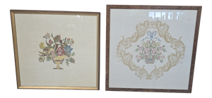 Shabby Chic Style Handcrafted Embroidery Panels, 1970s, Set of 2