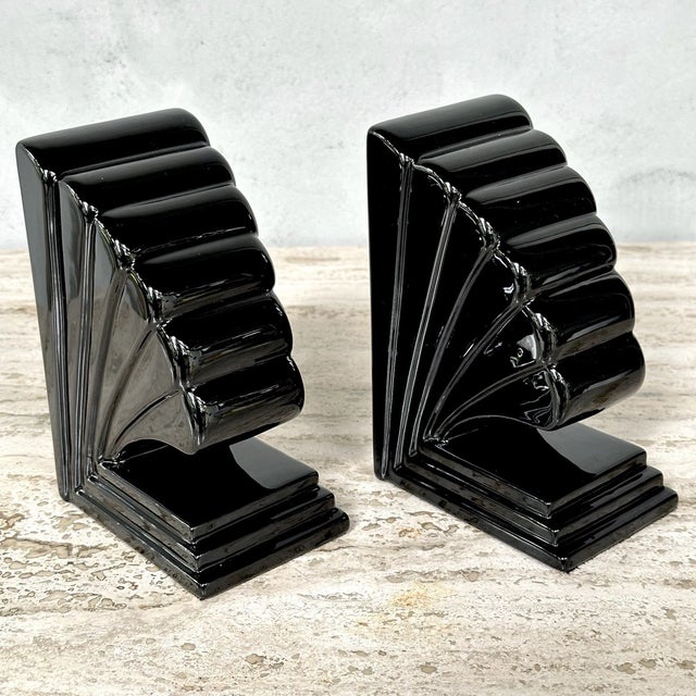 Ceramic Vintage MCM Fitz and Floyd Art Deco Black Ceramic Bookends-Pair For Sale - Image 7 of 7