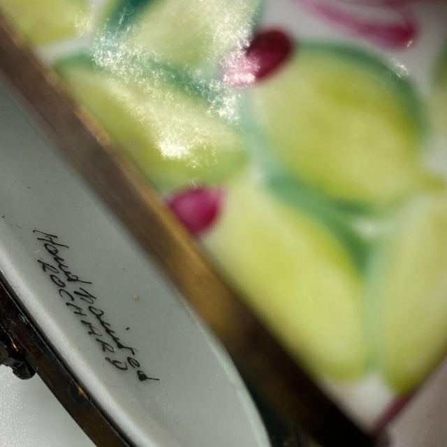 Green Limoges France Rochard Hand Painted Heart Shaped Hinged Box For Sale - Image 8 of 9