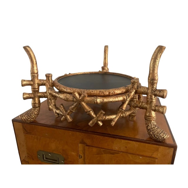 Chinoiserie Green Decorative Bowl and Faux Bamboo Stand For Sale - Image 12 of 12