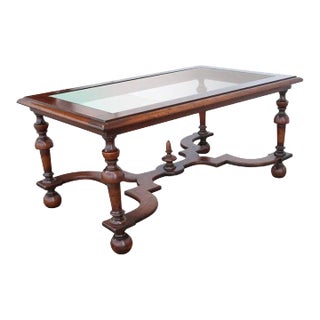 Late 20th Century Renaissance Revival Style Coffee Table With Scalloped X-Bar Stretcher For Sale