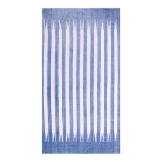 1930s White Blue Stripe Modern Antique Indian Cotton Dhurrie Carpet 5'10" X 10'9" Flatweave Rug For Sale