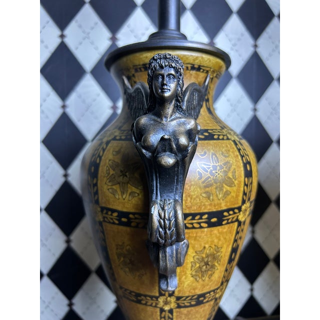 Brown Vintage Neoclassical-Style Figural Urn Table Lamps With Winged Figures - Pair For Sale - Image 8 of 18