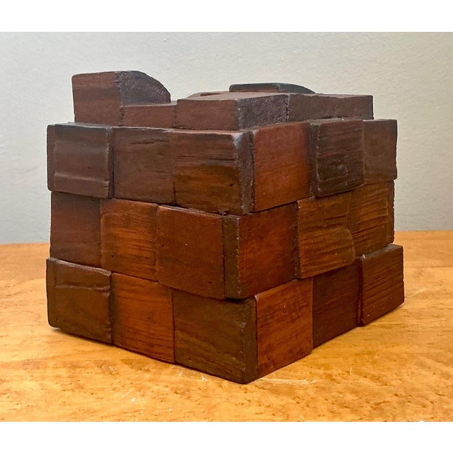 Mid-Century Modern Vintage Brutalist Abstract Wood Tissue Box For Sale - Image 3 of 18
